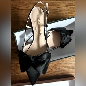 kate spade new york Marseille Bow Satin Black Slingback Pumps womens size 9